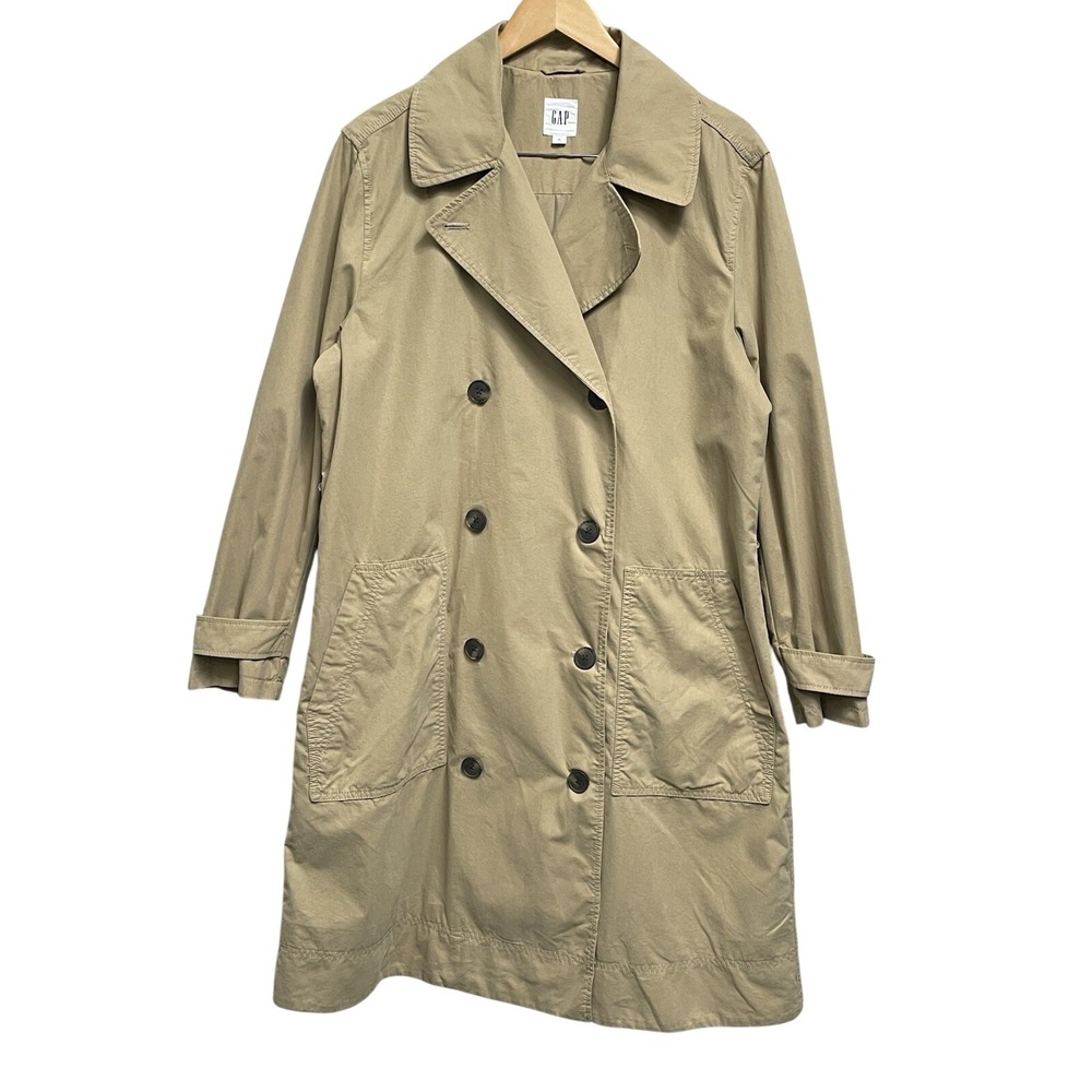 Gap Trench Coat Womens XL Tan Belted Double Breasted Cotton Classic Jacket